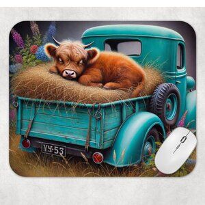Highland Cow Old Truck Non Slip Custom Mouse Pad